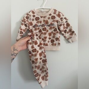 Floral Kids Pajamas Set - Cream and Brown